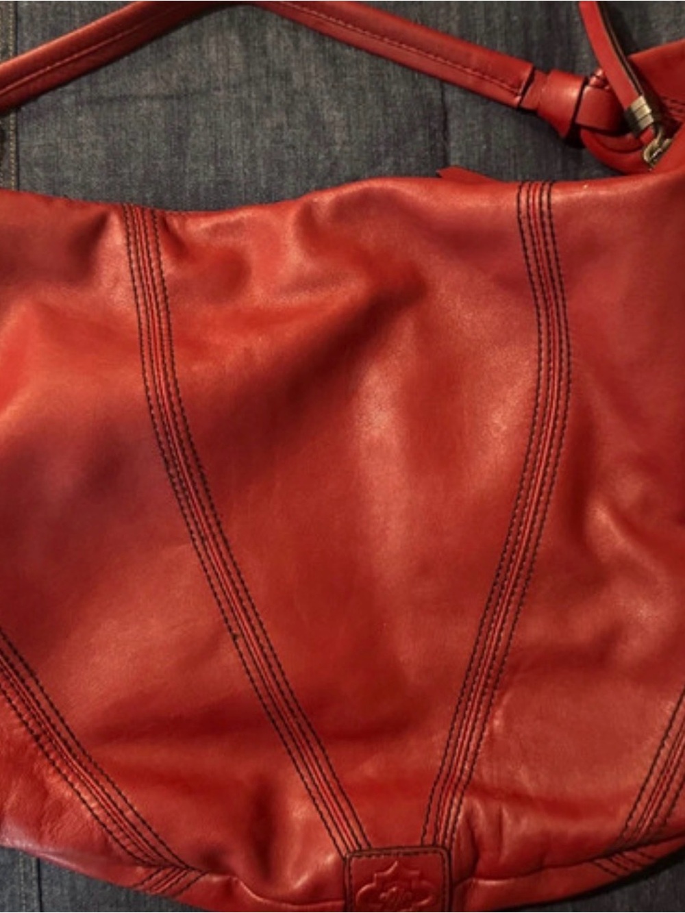 Yandy Red Leather Messenger Bag with Contrast Stitching